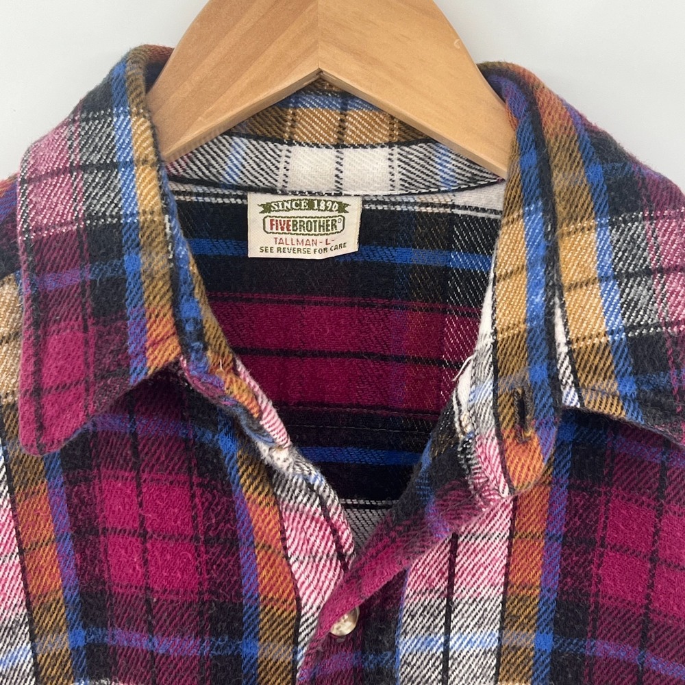 Vintage 90s Five Brother Heavyweight Flannel Shirt Men Tallman L Plaid Grunge - Picture 6 of 9